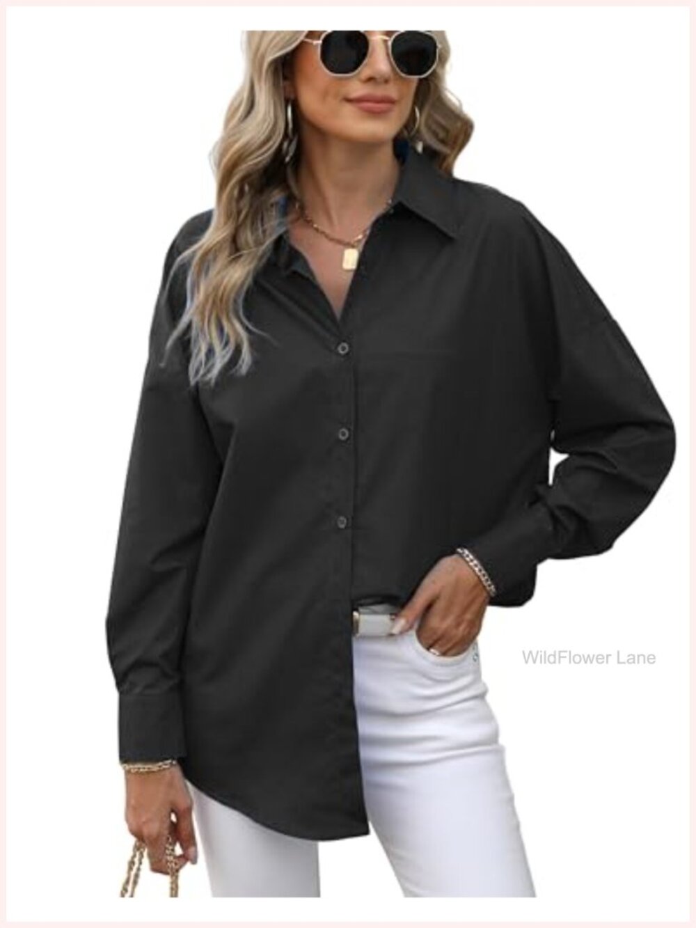 Womens Oversized Button Down Shirt Long Sleeve Boyfriend Blouse Casual Work Top